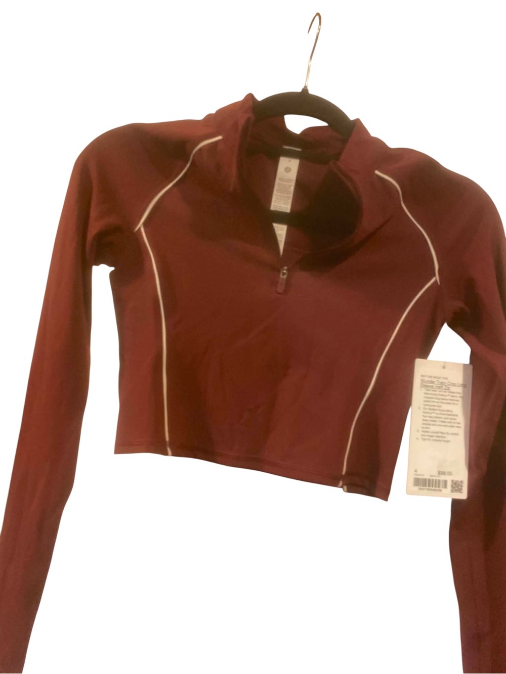 NWT Lululemon Wunder Train Crop Long Sleeve Half Zip Size 4 BURGUNDY BAY